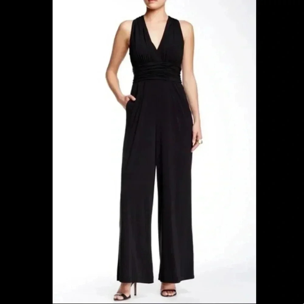 Eliza J deep plunge halter jumpsuit